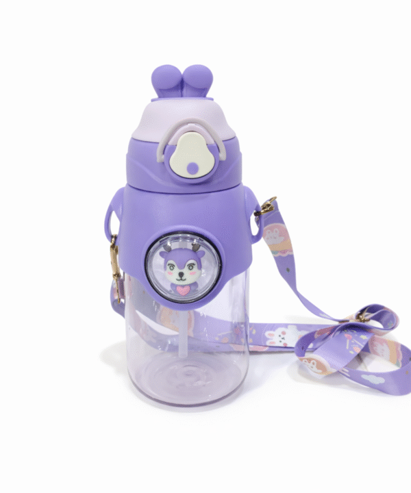 Bunny Straw Sipper Water Bottle with Strap – Cute Sipper Bottle for Boys & Girls | Flip-Top Drinking Bottle for School, Travel & Daily Use
