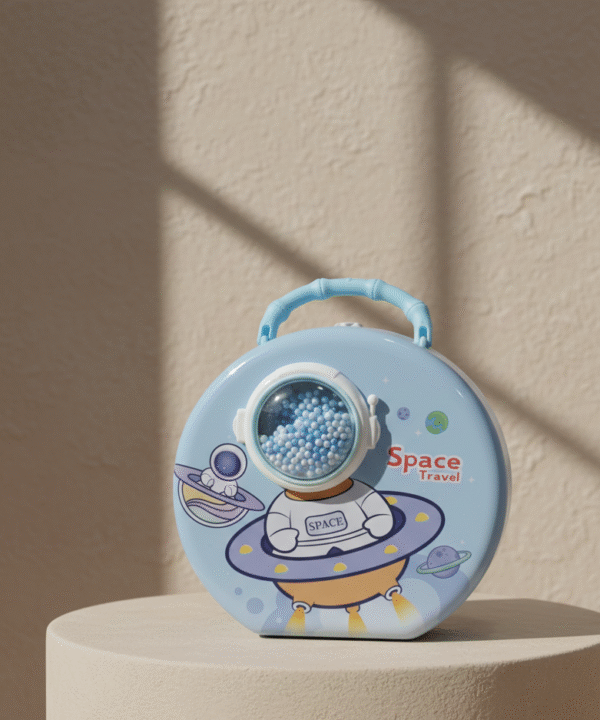 Space Travel Blue Suitcase Tin