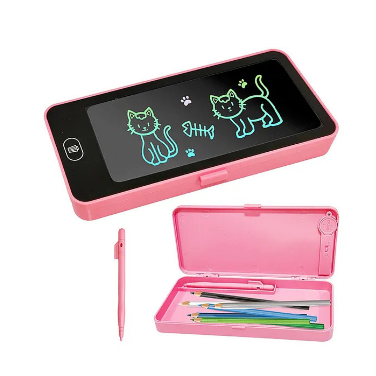 187 Writing Tablet Pencil Case for Kids 2 in 1 LCD Digital Slate, E-Note Pad, Pencil Box, Doodle Writing Board for School Going, Educational Toys for Kids - Image 1