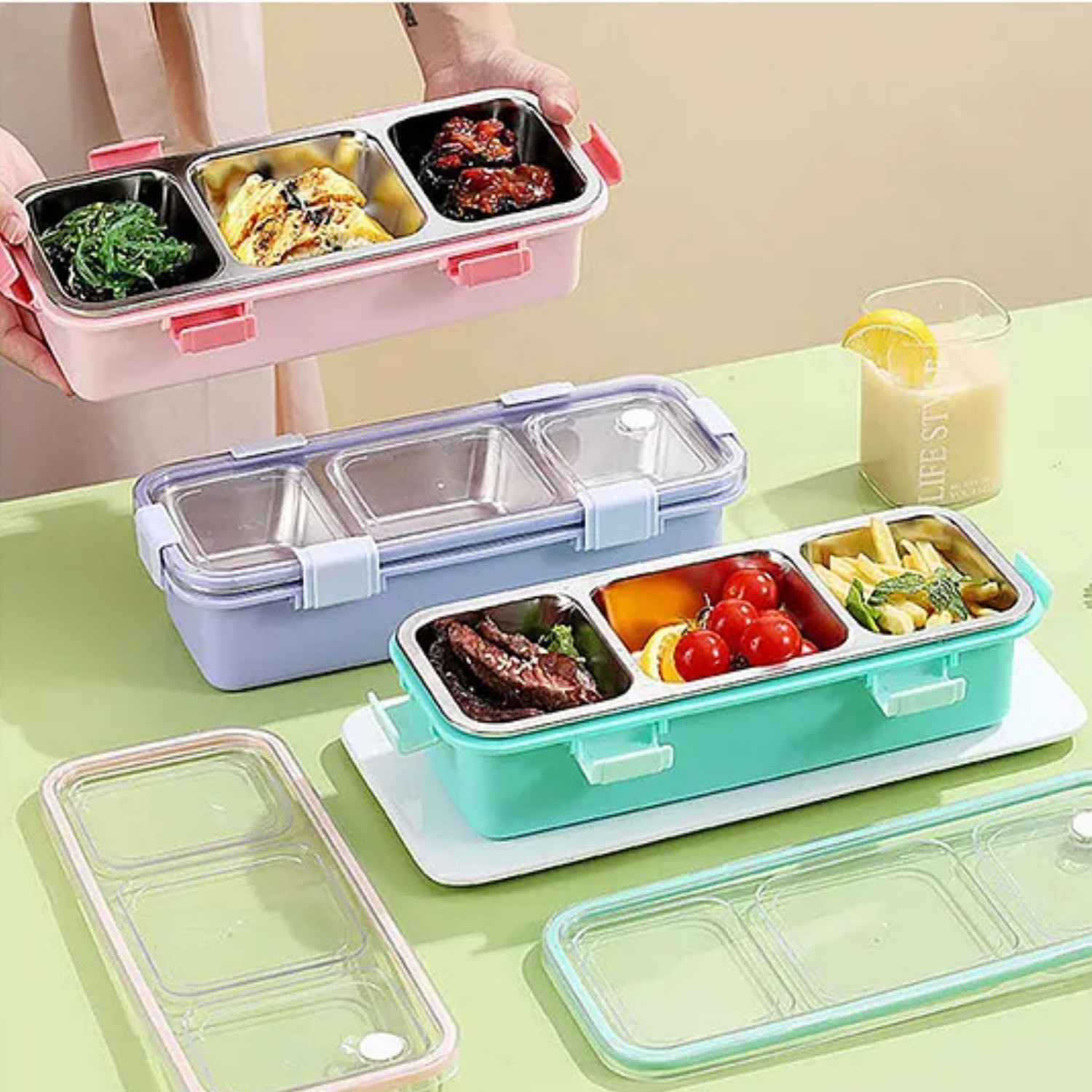 199 Steel Lunch Box - 3 Compartments - Image 1