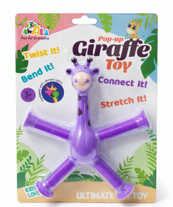 Pop-Up Giraffe Toy for Kids with Stretchable Legs & Lights | Bendable Sensory Toy for 3+ Years