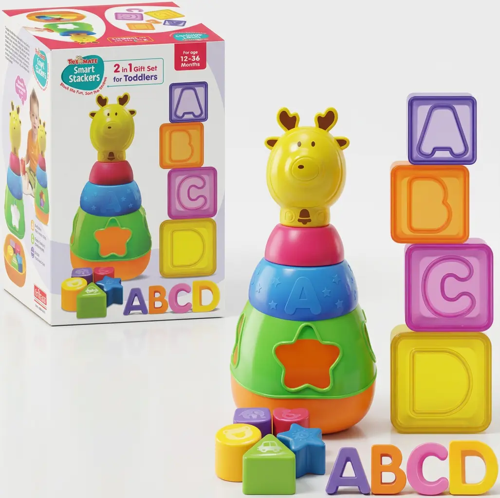 gemini-3.1-flash-image-preview (nano-banana-2)_a_convert_this_photo_i Toymate 2-in-1 Smart Stackers Gift Set for Toddlers (12-36 Months) - Image 1